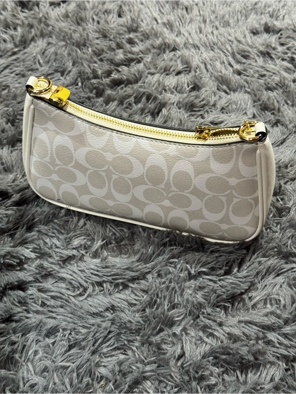 Coach Teri Shoulder Bag Signature Canvas Chalk White Gold Purse